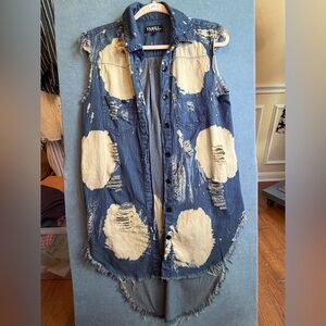 Thrills Blue Denim Vest with Tan Highlights